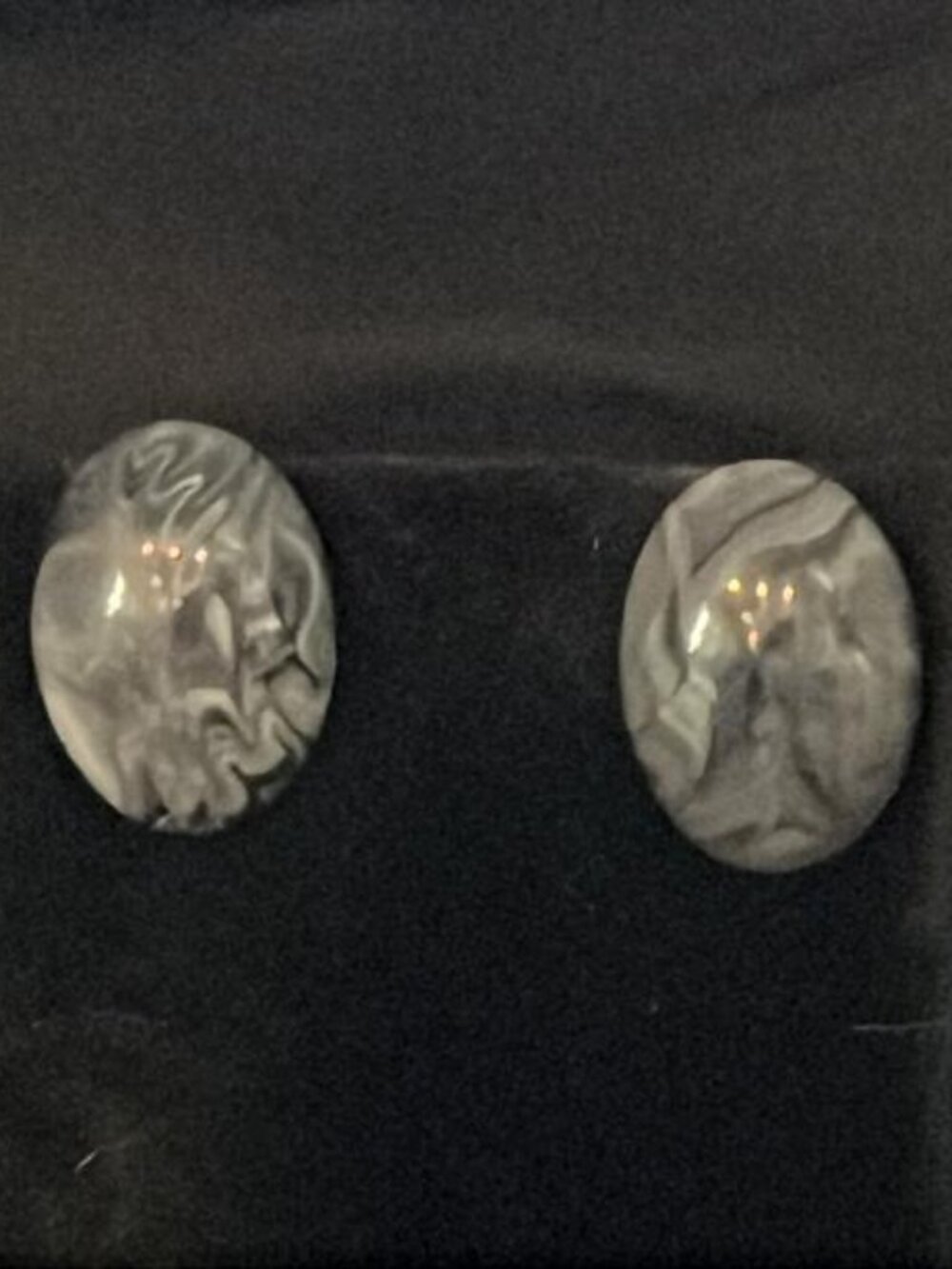 Dark Grey Swirl Oval Earrings